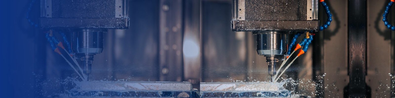 CNC spindle machining a component with coolant spray
